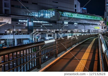 Tachikawa-Kita Station (Tama Toshi Monorail) and pedestrian deck at night 127132628