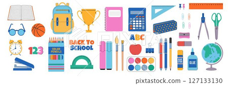 Back to school. Large vector set of isolated school supplies. Back to school. Large vector set of isolated school supplies. 127133130