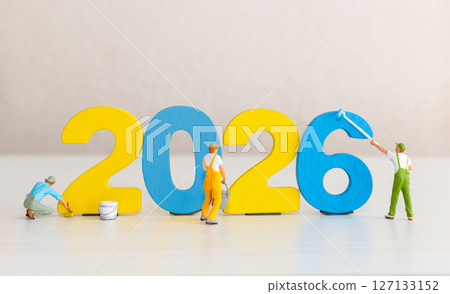 Miniature People Painting Colorful 2026 Numbers , New Year Creative Concept Miniature People Painting Colorful 2026 Numbers , New Year Creative Concept 127133152