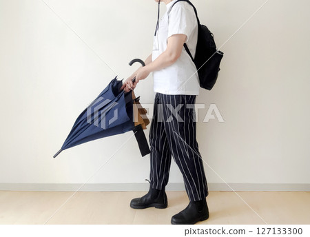 一名女子正準備打開雨傘 127133300