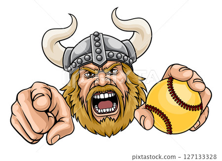Viking Softball Ball Sports Team Mascot Man Viking Softball Ball Sports Team Mascot Man 127133328