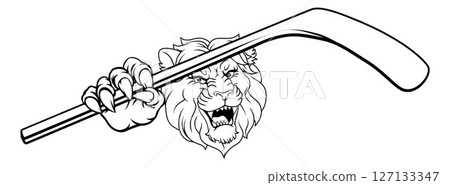 Lion Ice Hockey Team Sports Animal Cartoon Mascot Lion Ice Hockey Team Sports Animal Cartoon Mascot 127133347