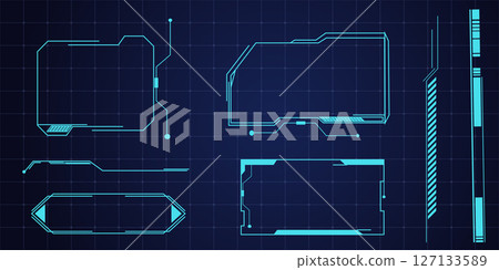 Hud frame futuristic ui frame, line abstract interface menu. Tech cyberspace border sci fi design element. Set modern board dashboard panel, gui. 127133589