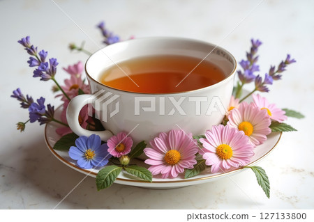 Tea cup with flowers. 127133800