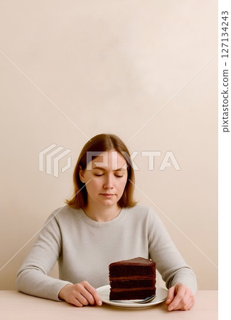 Woman Struggling with Food Temptation and Emotional Eating 127134243