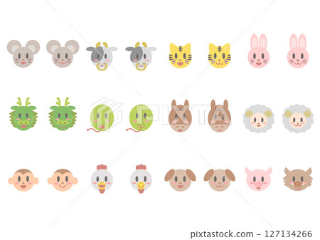 Zodiac animal face icon set 127134266