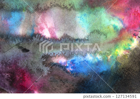Abstrac Watercolour Vibrant Rainbow Paint Blending Together in a Cloud Shape Background 127134591