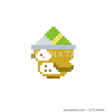 Pixel art of a green helmet and an owl's profile 127134603