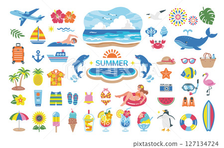 夏季/海洋插圖集熱帶旅行圖標海灘裝飾 127134724