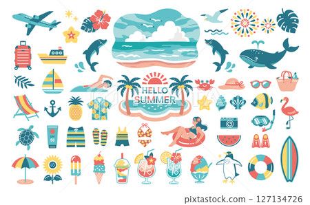 夏季/海洋插圖集熱帶旅行圖標海灘裝飾 127134726