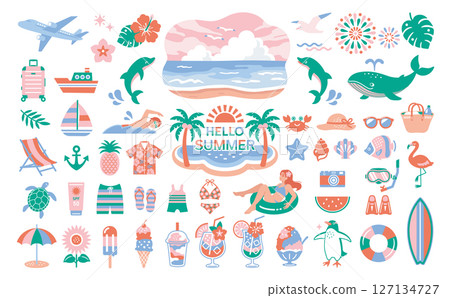 夏季/海洋插圖集熱帶旅行圖標海灘裝飾 127134727
