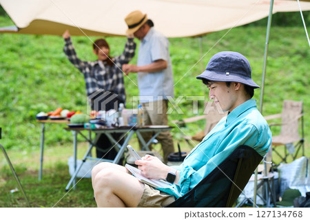 Camping Outdoor Barbecue BBQ Family Parents and children Camping Outdoor Barbecue BBQ Family Parents and children 127134768