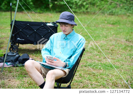 Camping Outdoor Barbecue BBQ Family Parents and children 127134772