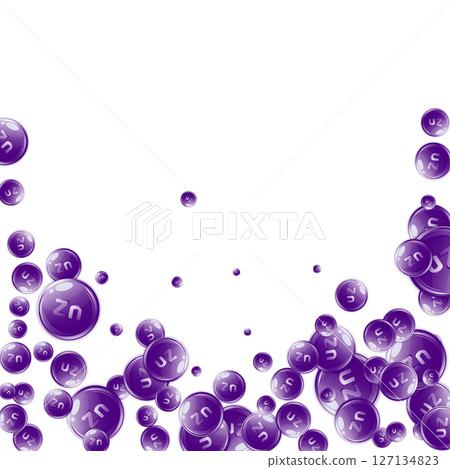 Zinc round capsules scattered randomly. Beauty treatment and nutrition skin care. Healthy life concept. Essential vitamins vector illustration. 127134823