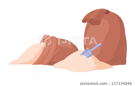 Sugarcane production bags. Sugarcane product textile sackcloth bags, agriculture sweet sugar package flat vector illustration. Sugar bags on white Sugarcane production bags. Sugarcane product textile sackcloth bags, agriculture sweet sugar package flat vector illustration. Sugar bags on white 127134848