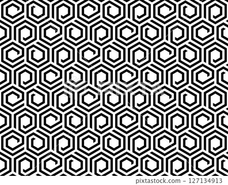 Abstract geometric pattern with stripes, lines. Seamless vector background. White and black ornament. Simple lattice graphic design. 127134913