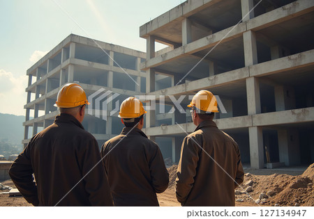 Engineer on constructing site, construction crane build building. AI Generative 127134947