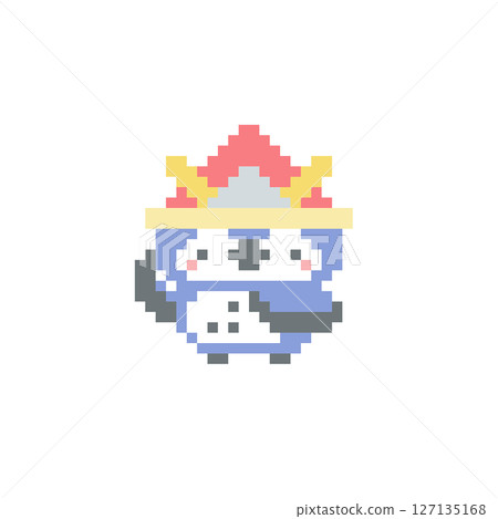 Pixel art of a red helmet and an owl raising its hand Pixel art of a red helmet and an owl raising its hand 127135168
