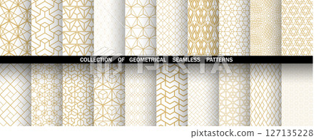 Geometric set of seamless golden and white patterns. Simple vector graphics 127135228