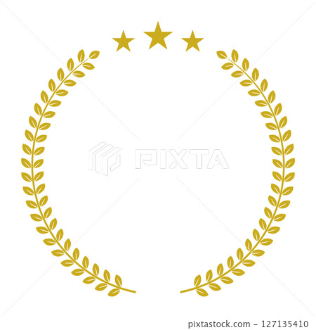 Laurel wreath with stars, simple, gold, frame, vector 127135410