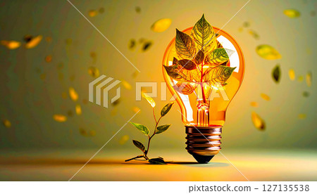 Green leaves inside light bulb symbolize sustainable energy and procurement innovation for greener supply chain inspiring eco friendly solutions 127135538
