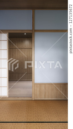 Cool colors give a feeling of coolness and calmness. Japanese traditional room, Mock up empty room and decoration room japan style.3D rendering 127135672