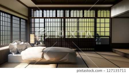 Bed room Japanese traditional and mattress bed modern and decoration to make the room look culture . 3D rendering 127135711