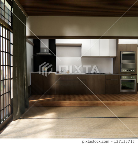 Kitchen room japanese style.3D rendering Kitchen room japanese style.3D rendering 127135715