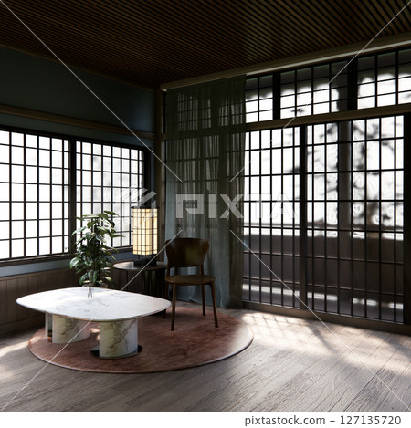 Japanese traditional low table and decoration on minimal muji room japan style.3D rendering 127135720