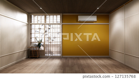 Muji style Empty room minimal with wood panels wall background 3D illustration rendering Muji style Empty room minimal with wood panels wall background 3D illustration rendering 127135768
