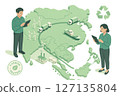 Green sustainable supply chain procurement is illustrated with eco friendly transport and renewable energy supporting carbon neutral goals 127135804