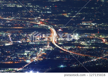 View of the Tomei Expressway at night from Mt. Daisen 127135816