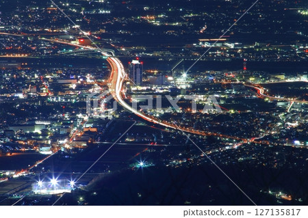 View of the Tomei Expressway at night from Mt. Daisen 127135817