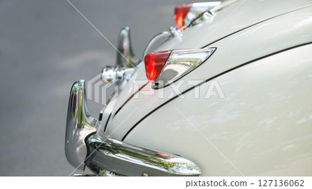 Chrome Tail Light and Rear Bumper on Vintage Car 127136062