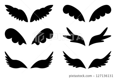 Feather wing silhouette black simple vector set Feather wing silhouette black simple vector set 127136131