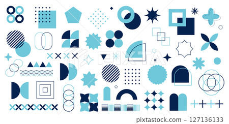 Geometry Memphis decoration set light blue navy blue blue vector 127136133