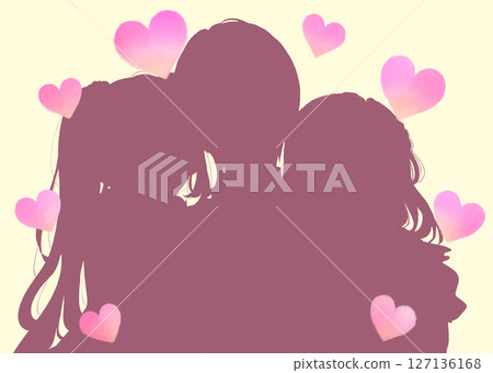 一名男子被兩名女子抱住 剪影心 127136168