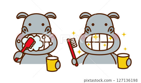 一隻可愛的河馬刷牙的插圖 127136198