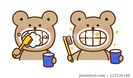 一隻可愛的熊刷牙的插圖 一隻可愛的熊刷牙的插圖 127136199
