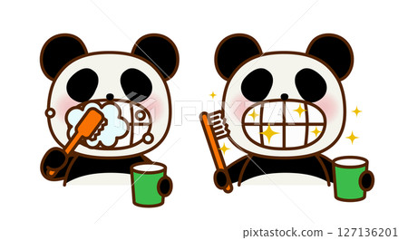 一隻可愛的熊貓刷牙的插圖 一隻可愛的熊貓刷牙的插圖 127136201