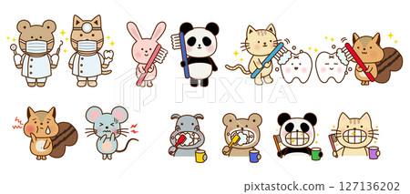 Cute illustration set of animals brushing their teeth with a dentist 127136202