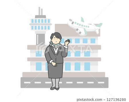 Flight attendant woman airport airplane building illustration Flight attendant woman airport airplane building illustration 127136280