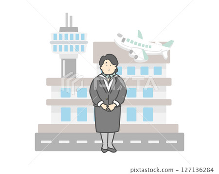 空服員女子機場飛機建築插畫 127136284