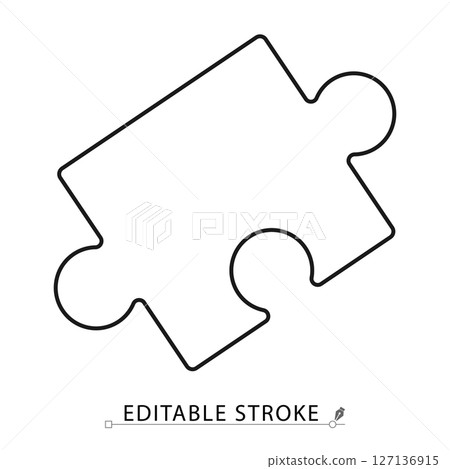 Puzzle piece icon in line style with editable stroke. Flat vector outline symbol for child development, motor skills, learning games, logic training, educational content and toy design. learning. Puzzle piece icon in line style with editable stroke. Flat vector outline symbol for child development, motor skills, learning games, logic training, educational content and toy design. learning. 127136915