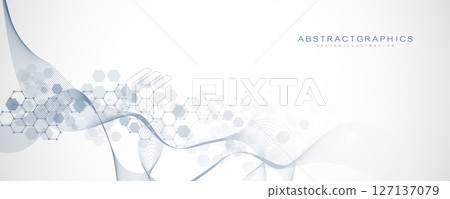Health care abstract background with hexagons, lines and dots. Medical innovation banner template concept. Biology and pharmaceutical technology background. Vector illustration. 127137079
