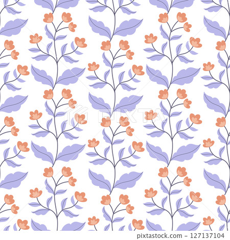 Floral vector seamless pattern in limited palette on white background. Floral vector seamless pattern in limited palette on white background. 127137104