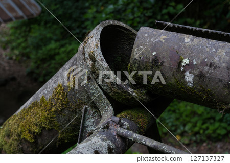 Water chute, for watermill, close-up 127137327