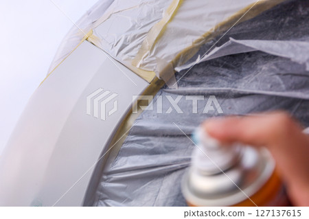 Car bumper scratch repair, body color spray painting 127137615