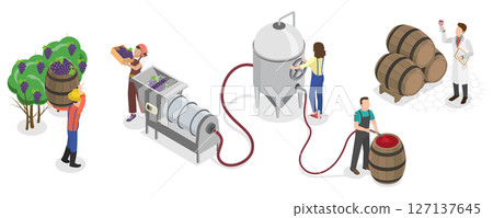 3D Isometric Flat Illustration of Wine Production Process , Winery Operations 3D Isometric Flat Illustration of Wine Production Process , Winery Operations 127137645