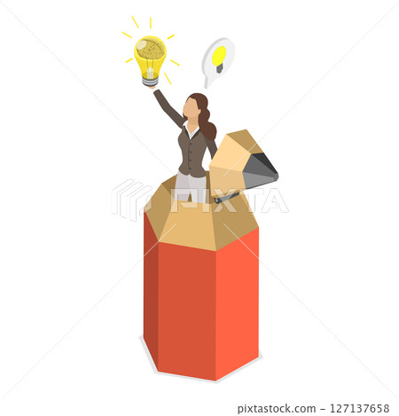 3D Isometric Flat Illustration of Creative Skills, Young Creative Man Discovers New Lightbulb Idea Through Imagination And Inspiration 3D Isometric Flat Illustration of Creative Skills, Young Creative Man Discovers New Lightbulb Idea Through Imagination And Inspiration 127137658